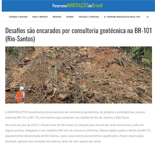 Desafios geotécnicos na consultoria da BR-101 (Rio-Santos): nova matéria no site Panorama Mineração do Brasil